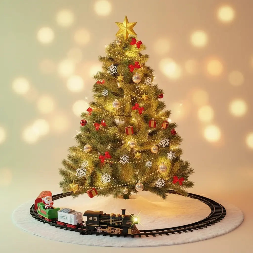 TREN DECORATIVO NAVIDAD COLGANTE O PISO 4 VAGONES CON LUCES Y SONIDO PVC