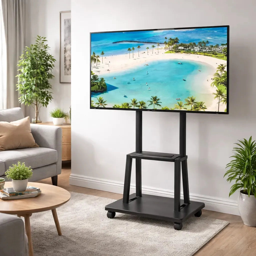 SOPORTE TV RACK MÓVIL CON RUEDAS 32" A 55" BASE PEDESTAL NEGRO