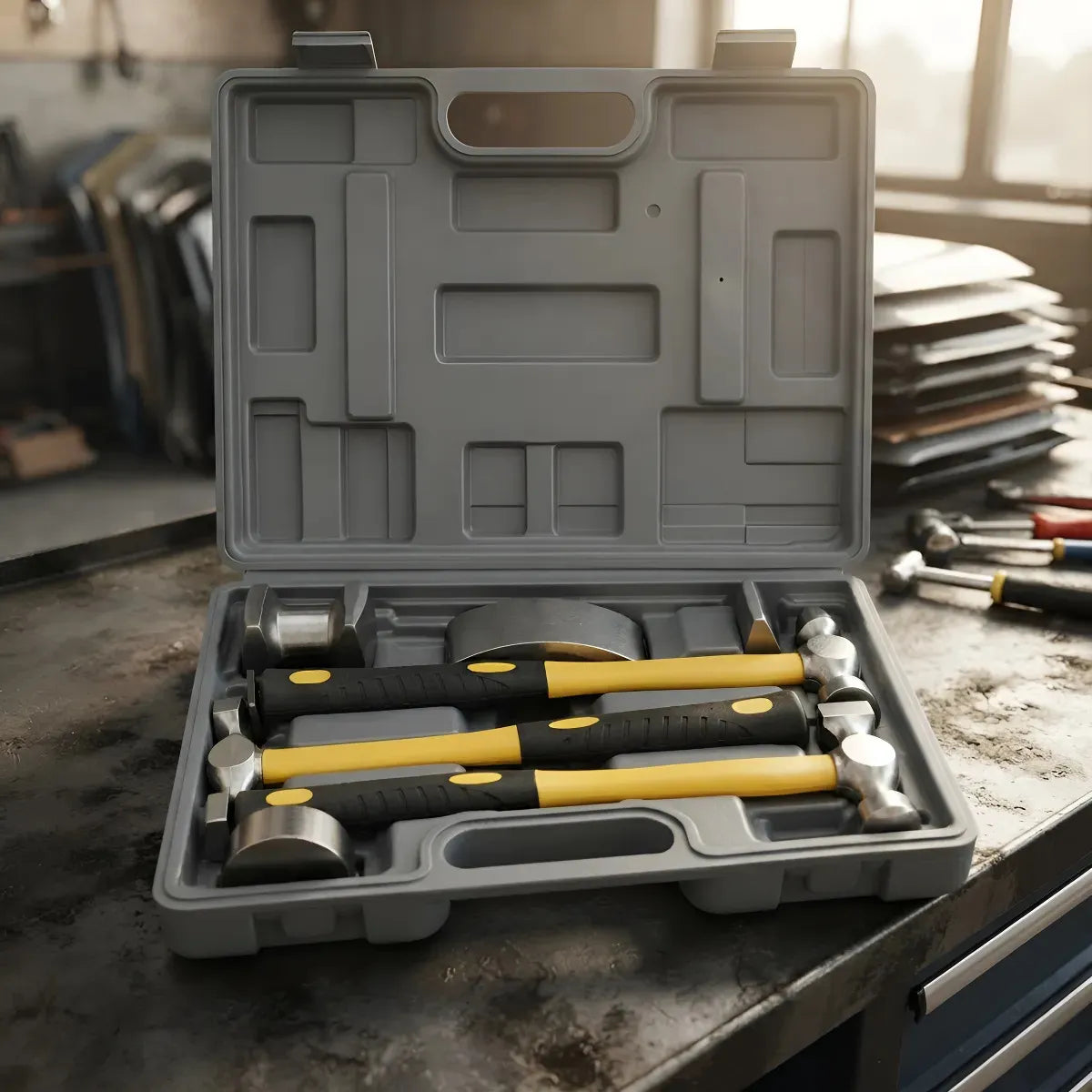KIT DESABOLLADOR MARTILLO SET 7PIEZAS CON MALETÍN PARA REPARACIÓN DE CARROCERÍA