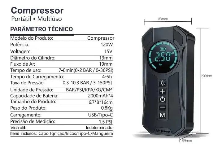PARTIDOR DE BATERÍA 12V / 24V CON COMPRESOR DE AIRE USB DIGITAL