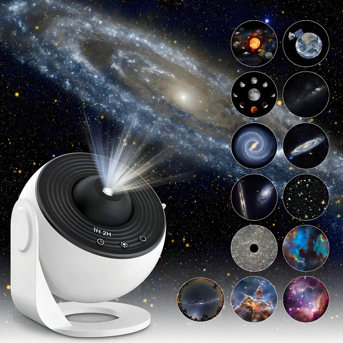 PROYECTOR ESTRELLAS GALAXIA LED HD 13 DISCOS 360° ROTACIÓN USB