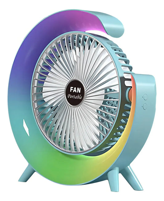 MINI VENTILADOR DE ESCRITORIO PORTÁTIL IRM CON LUZ LED MULTICOLOR Y CARGA USB