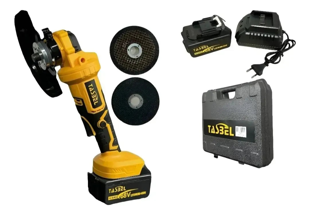 ESMERIL ANGULAR RECARGABLE 98V TASBEL CON 2 BATERÍAS + CARGADOR