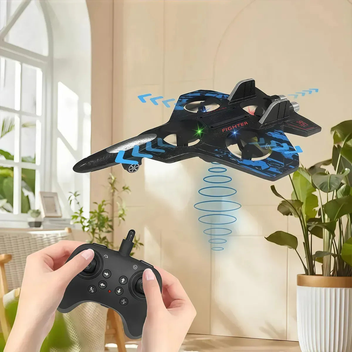 JUGUETE DRONE AVIÓN FIGHTER RC 4 HÉLICES CON LUCES LED Y CONTROL REMOTO