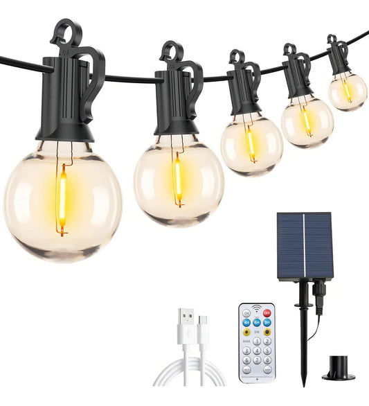 GUIRNALDA SOLAR DE LUCES LED EXTERIOR 25 BOMBILLAS 7,65 M CON CONTROL REMOTO