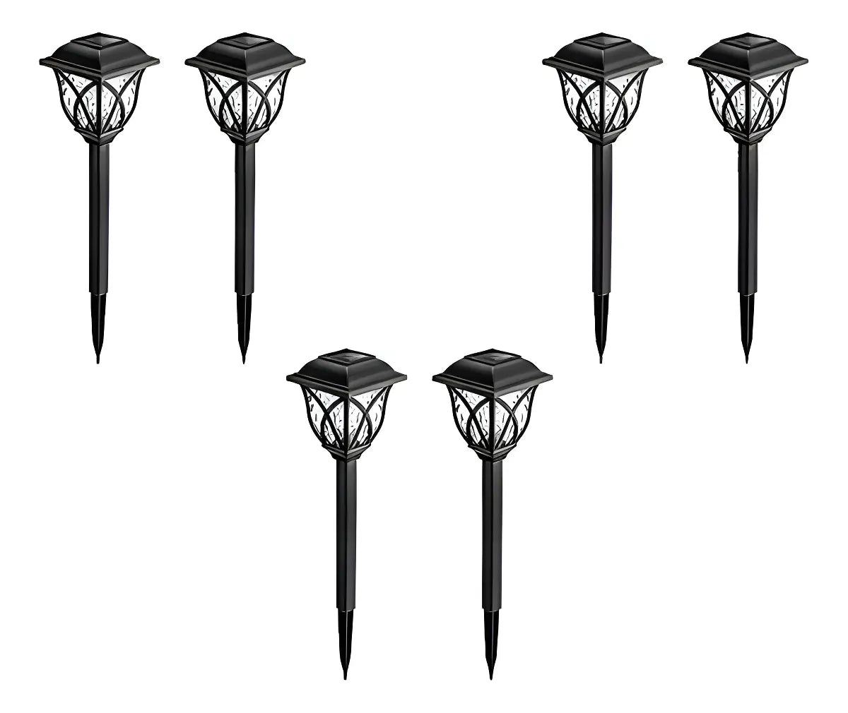 PACK 6 LUCES SOLARES PARA JARDÍN CON ESTACA - ESTILO INGLÉS NEGRO