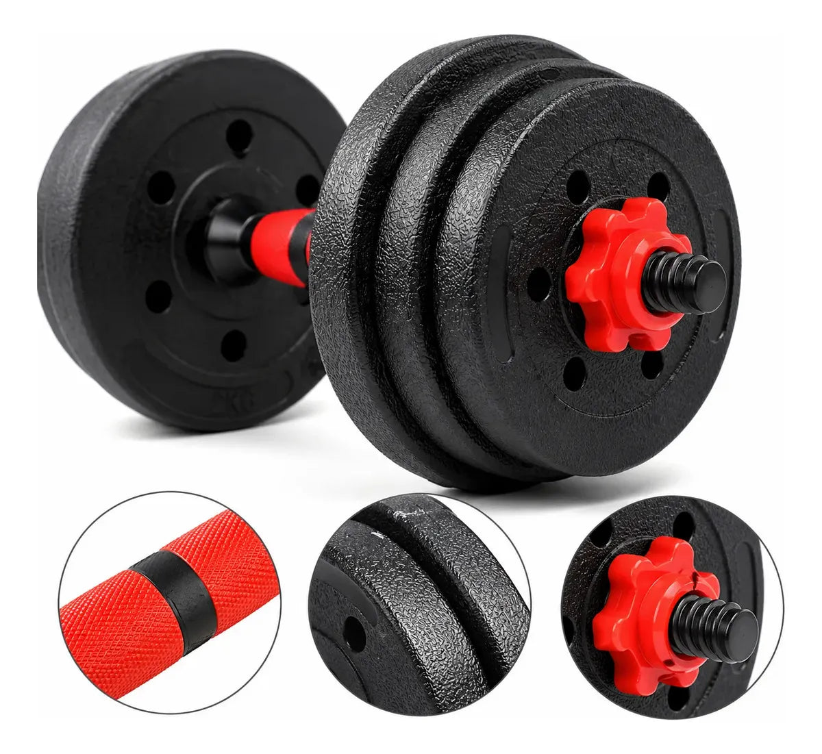 SET MANCUERNAS AJUSTABLES 20KG BARRA EXTENSIBLE DISCOS NEGROS FITNESS