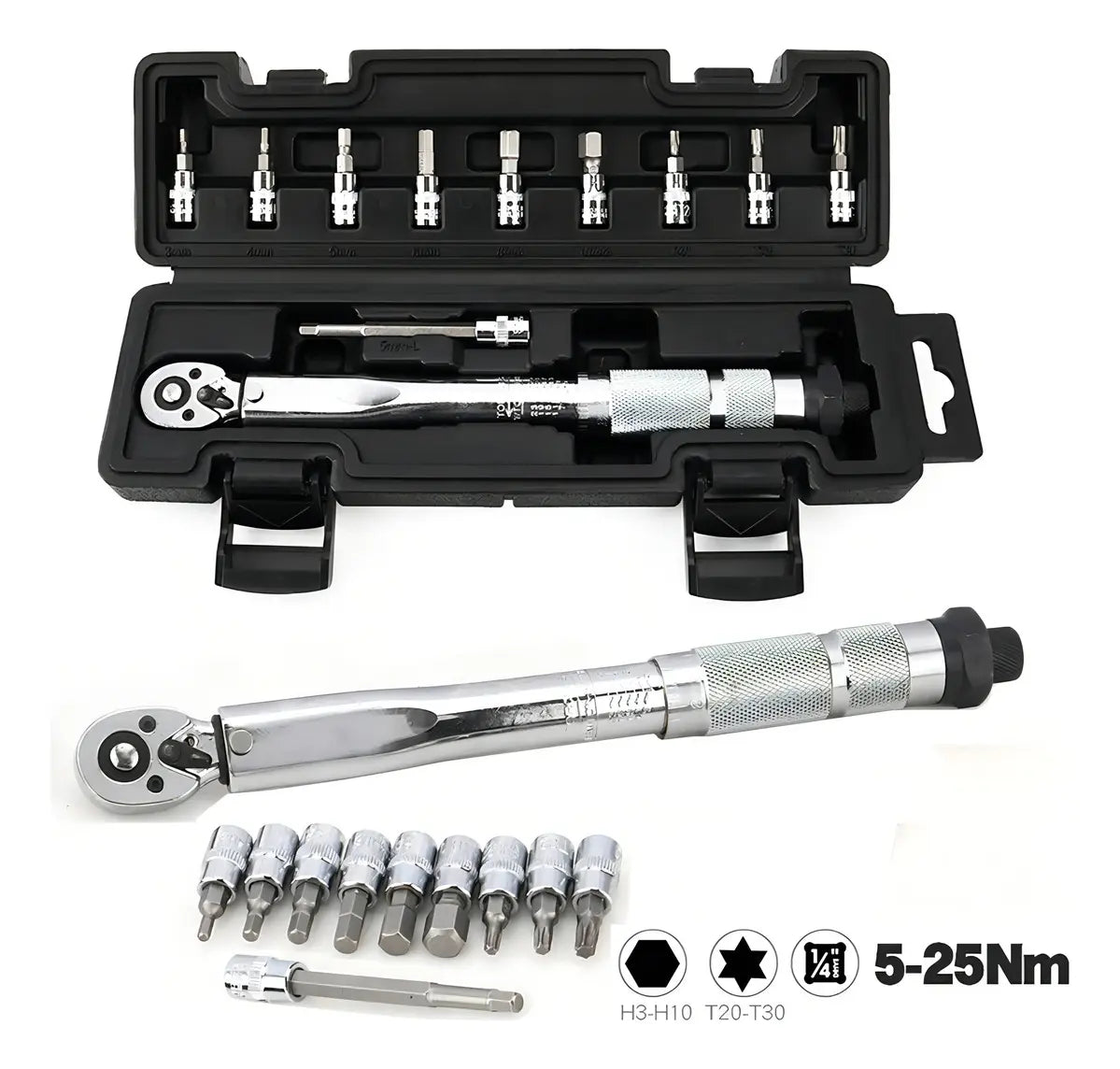 LLAVE DE TORQUE 1/4" TORQUÍMETRO 5-25 Nm -SET 11 PIEZAS