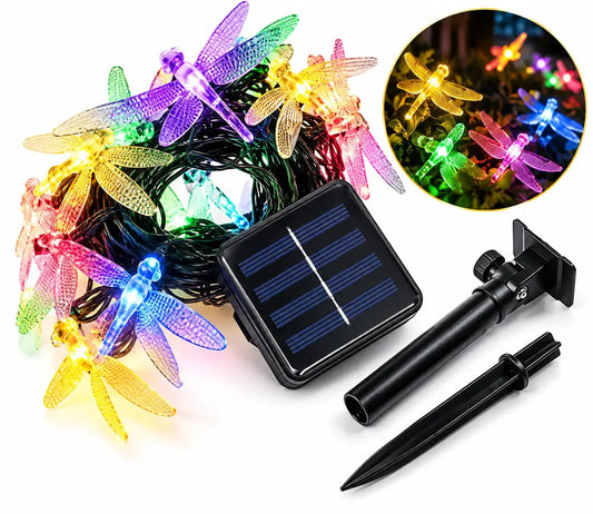 GUIRNALDA SOLAR LIBÉLULAS MULTICOLOR 60 LED 5 METROS
