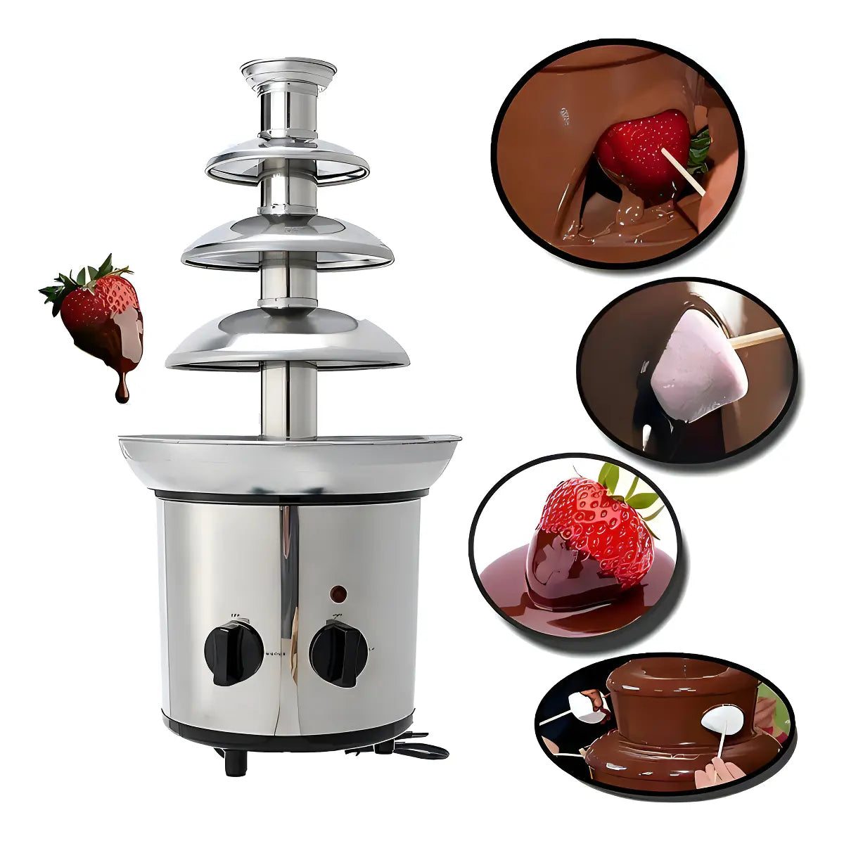 CASCADA FUENTE CHOCOLATE FONDUE 4 NIVELES ACERO INOXIDABLE
