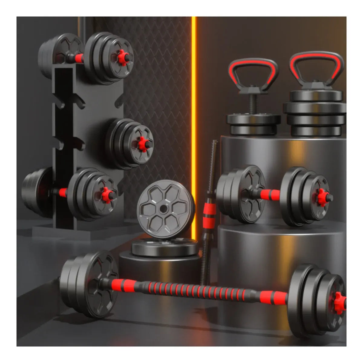 SET MANCUERNAS BARRA AJUSTABLES 20 KG 3 EN 1 MULTIFUNCIONAL