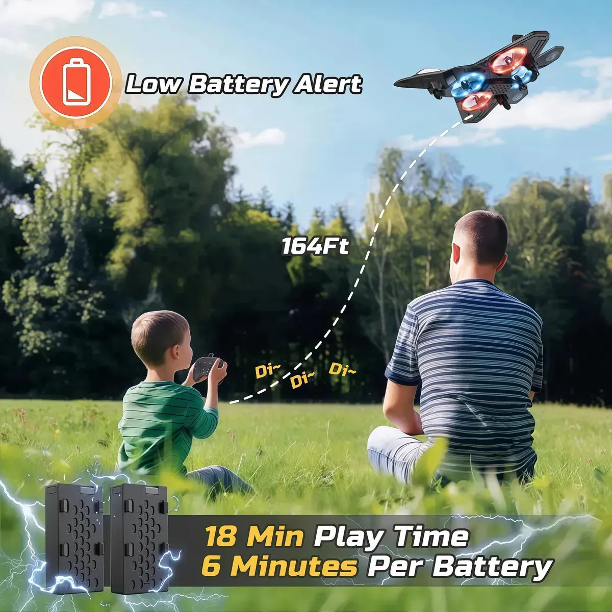 JUGUETE DRONE AVIÓN FIGHTER RC 4 HÉLICES CON LUCES LED Y CONTROL REMOTO