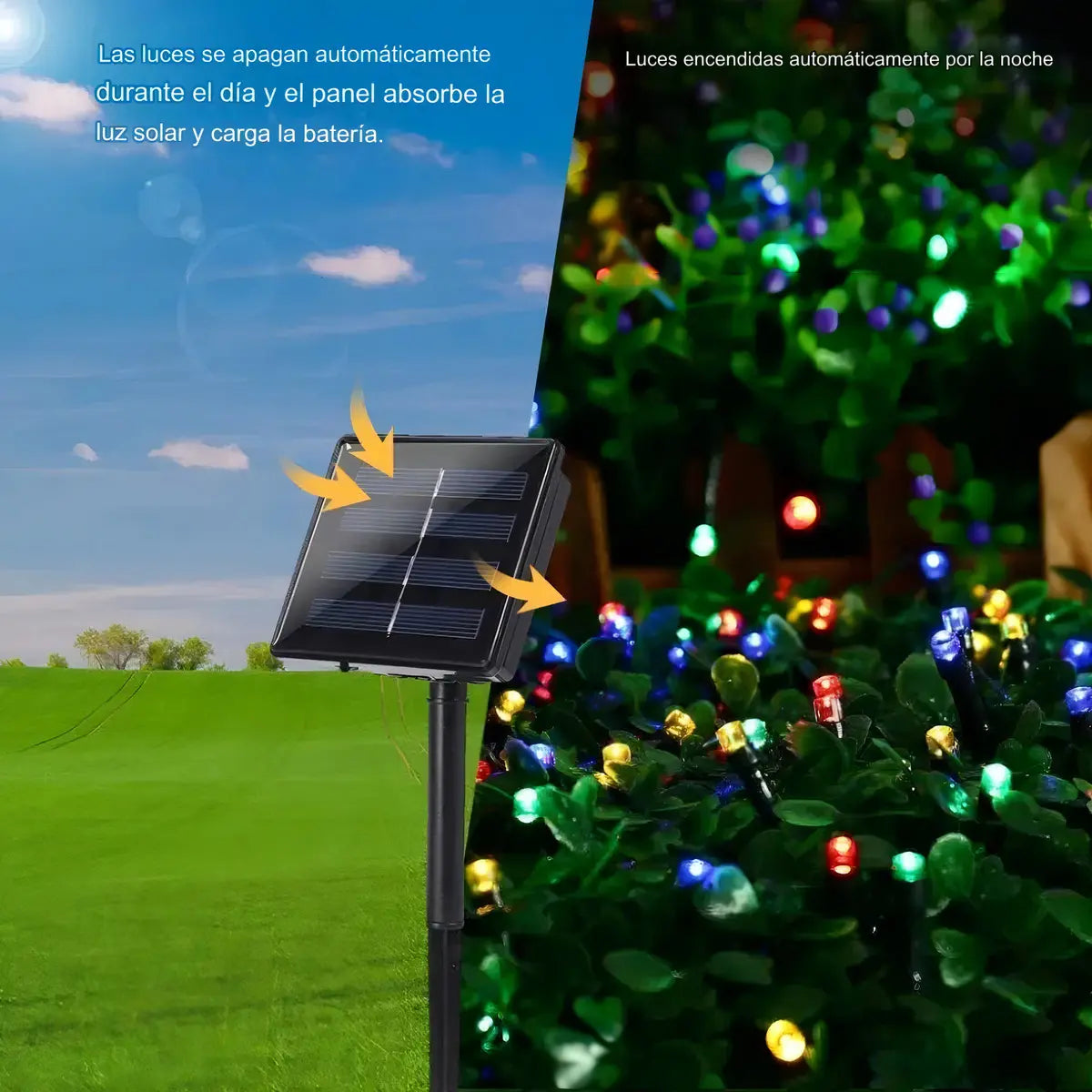 GUIRNALDA SOLAR LED MULTICOLOR 20 METROS 200 PARA EXTERIOR Y NAVIDAD