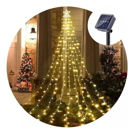 LUCES LED ESTRELLA TIPO ÁRBOL SOLAR EXTERIOR - 3 METROS LUZ CÁLIDA