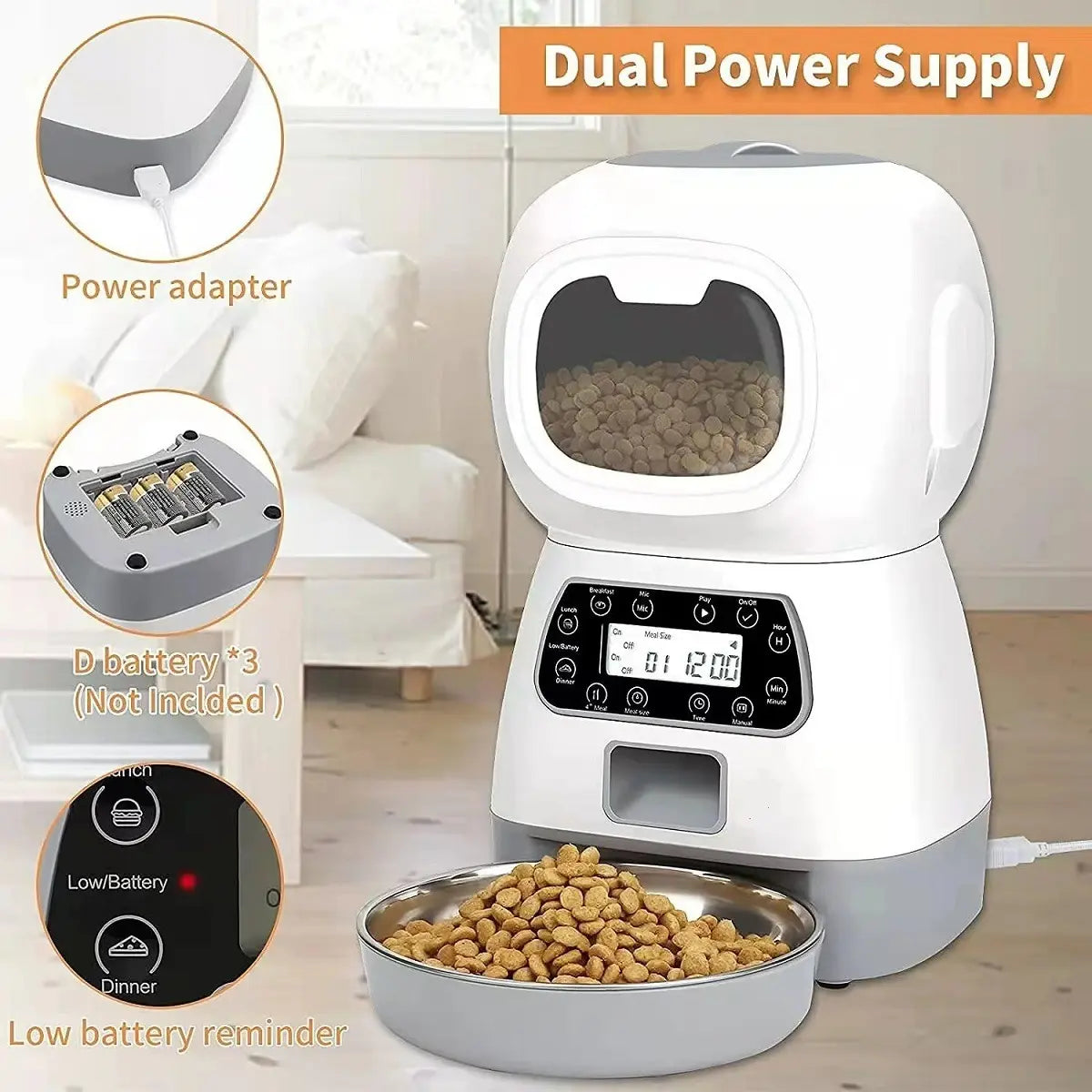 DISPENSADOR AUTOMÁTICO PARA PERROS Y GATOS CON GRABACIÓN DE VOZ