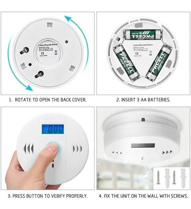 PACK X4 DETECTOR DE GASES, HUMO Y MONÓXIDO DE CARBONO - ALARMA PROTECCIÓN HOGAR