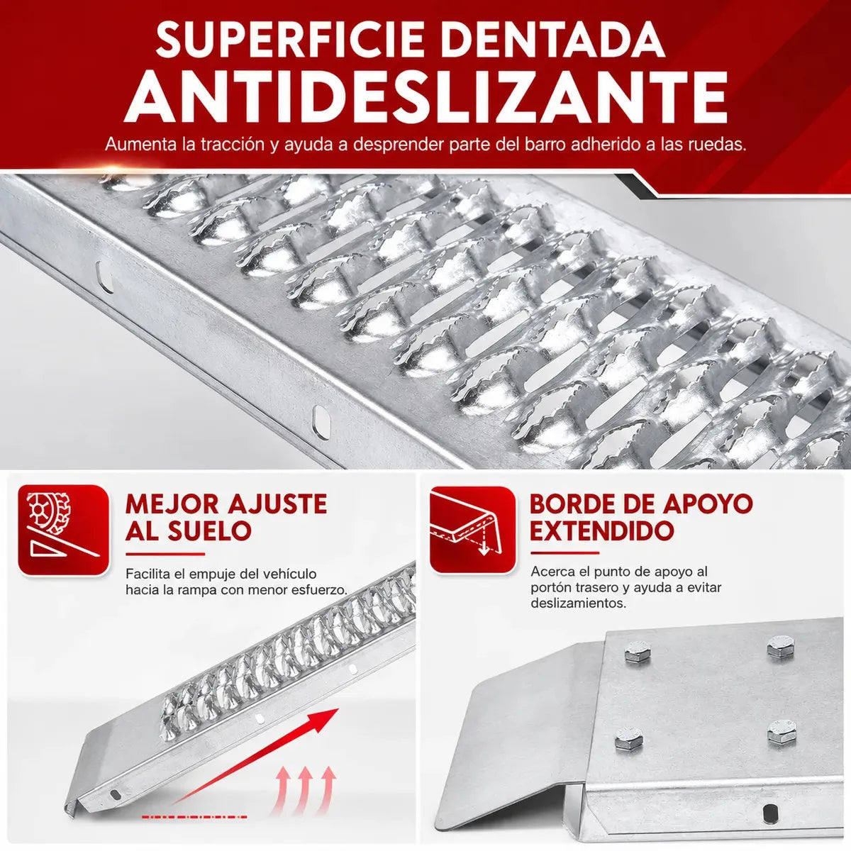 RAMPA PLEGABLE PARA MOTOCICLETA - ALEACIÓN PLATEADA / CARGA MÁXIMA 260 KG
