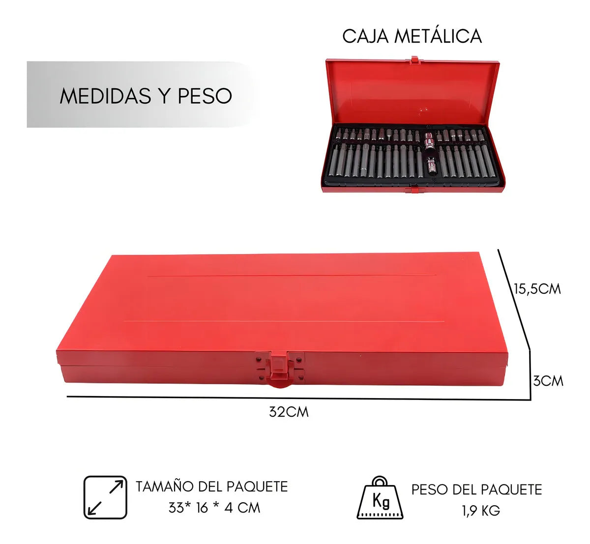KIT JUEGO DE PUNTAS TORX, ALLEN E IMBUS 40 PIEZAS (CORTO Y LARGO)