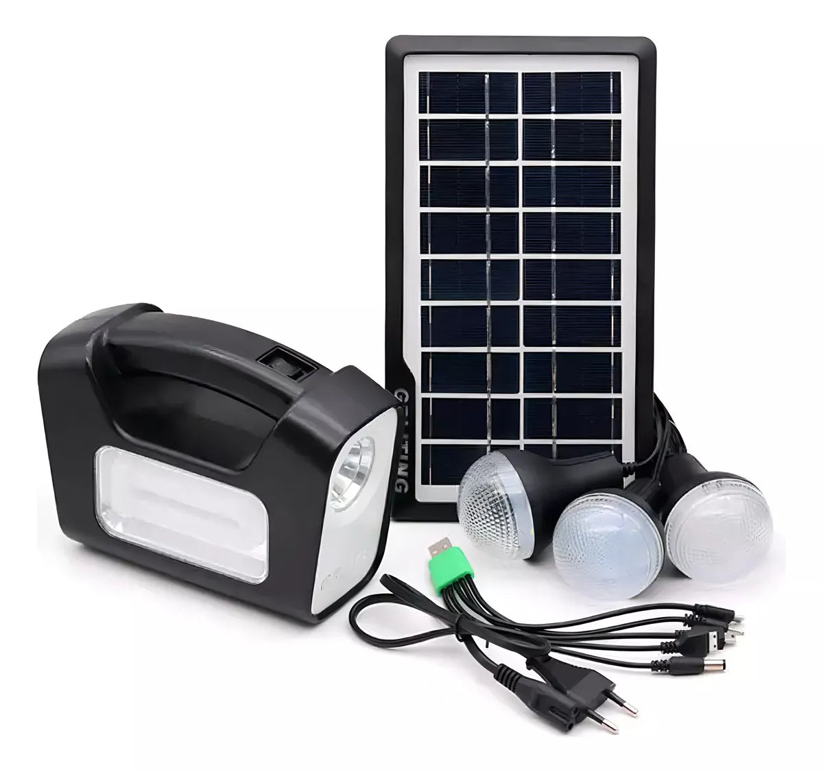 KIT LÁMPARA DE EMERGENCIA SOLAR PARA CAMPING + 3 AMPOLLETAS