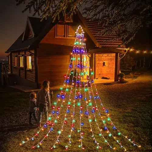 LUCES CORTINA MULTICOLOR SOLAR ÁRBOL DE NAVIDAD 300 LED - 3 METROS - 8 FUNCIONES