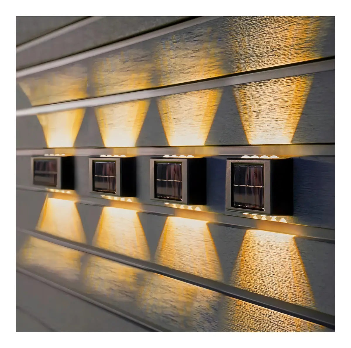 KIT 4 LUCES SOLARES LED EXTERIOR PARA JARDÍN /ESCALERAS/MUROS LUZ CÁLIDA -NEGRO