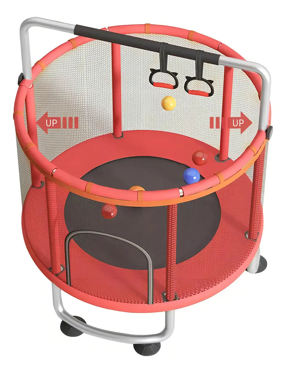 CAMA ELÁSTICA SALTARINA INFANTIL 150CM CON BARRA Y JUGUETES- COLOR ROJO