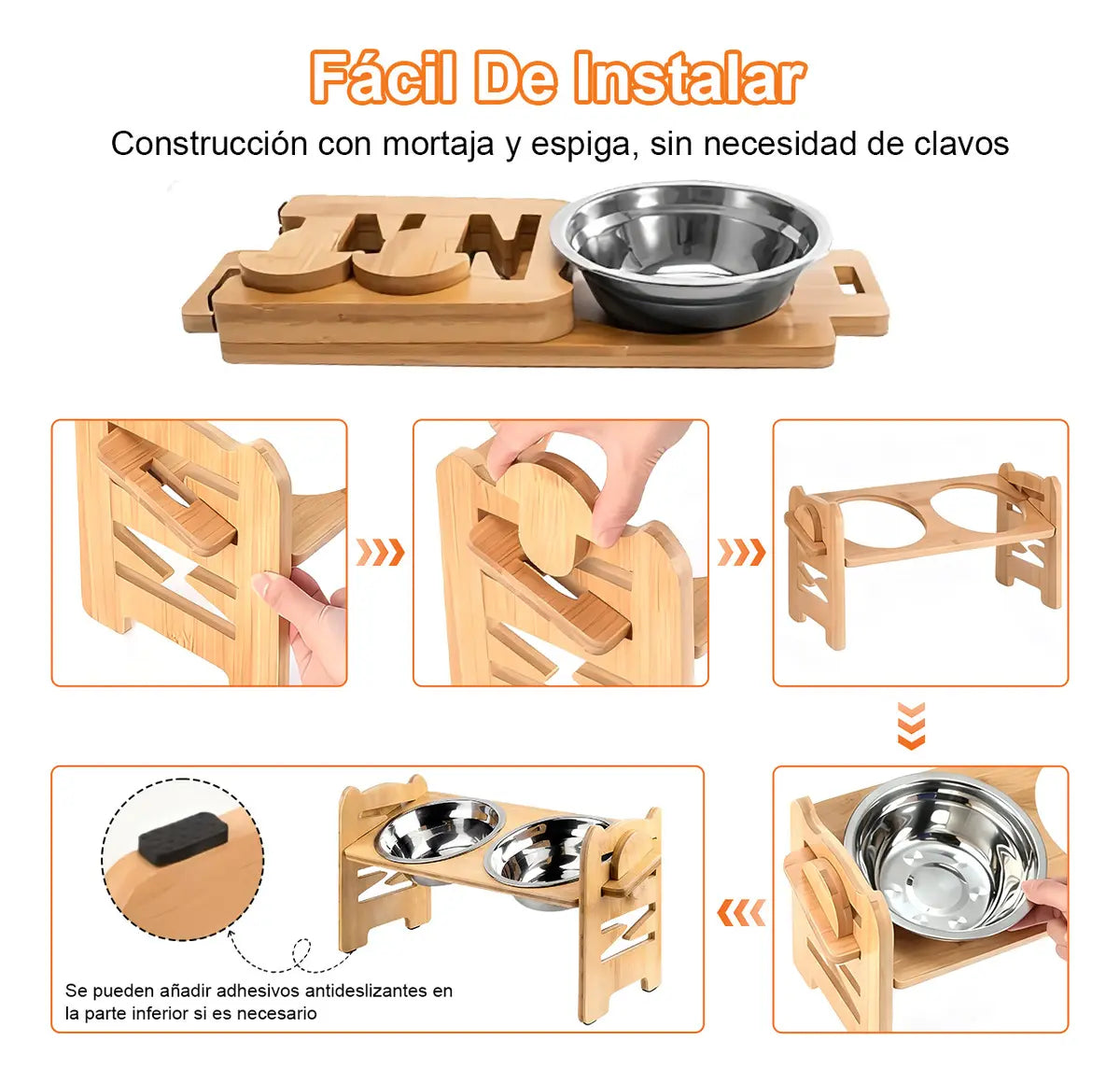 COMEDERO ELEVADO AJUSTABLE PARA MASCOTAS CON 2 PLATOS DE ACERO INOXIDABLE