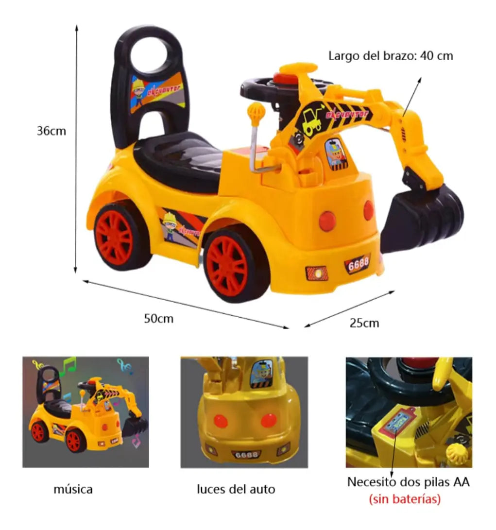 CARRE PASILLO EXCAVADORA INFANTIL CON LUZ Y SONIDO - AMARILLO