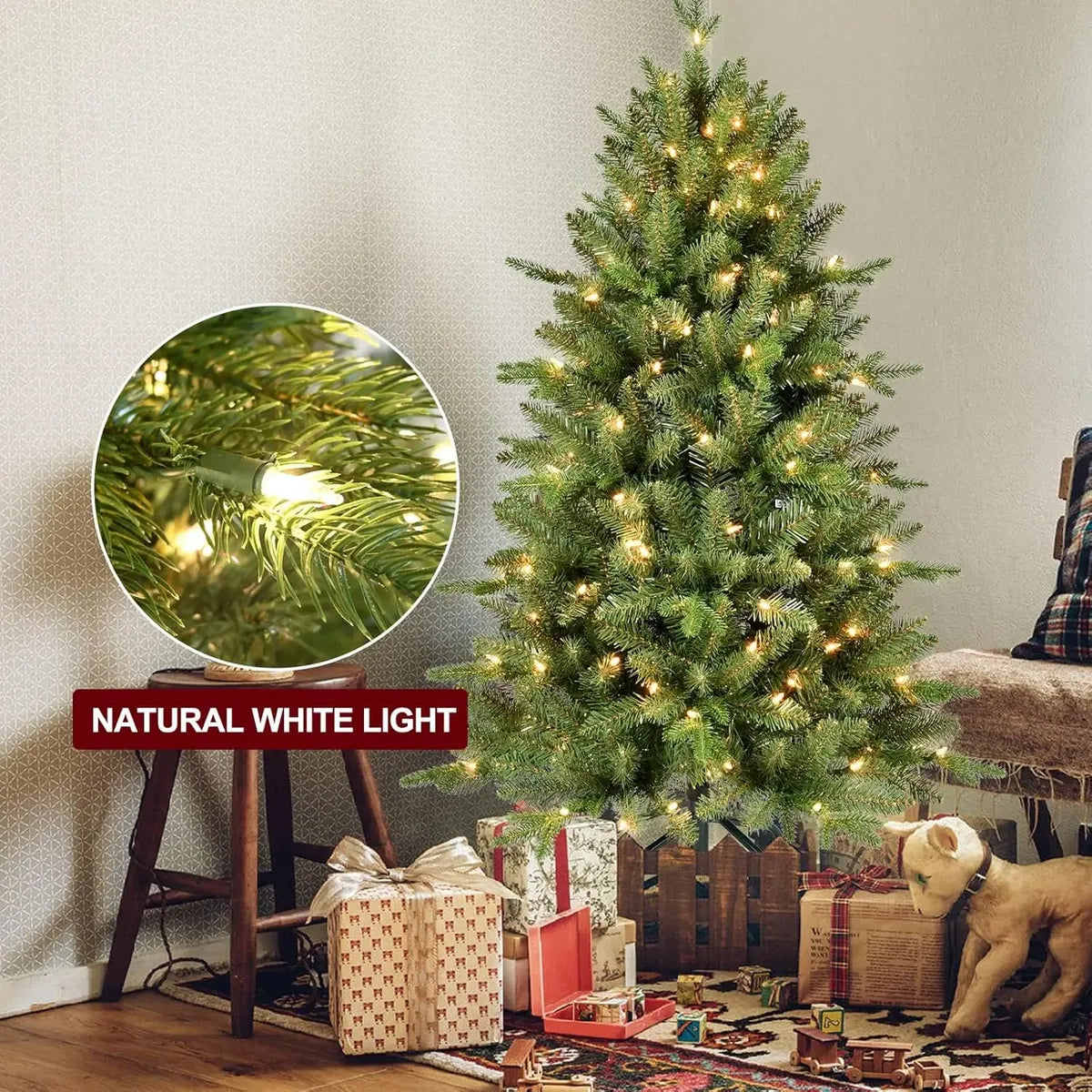 ÁRBOL DE NAVIDAD 1.80 METROS CON LUCES LED INCORPORADAS Y BASE METÁLICA