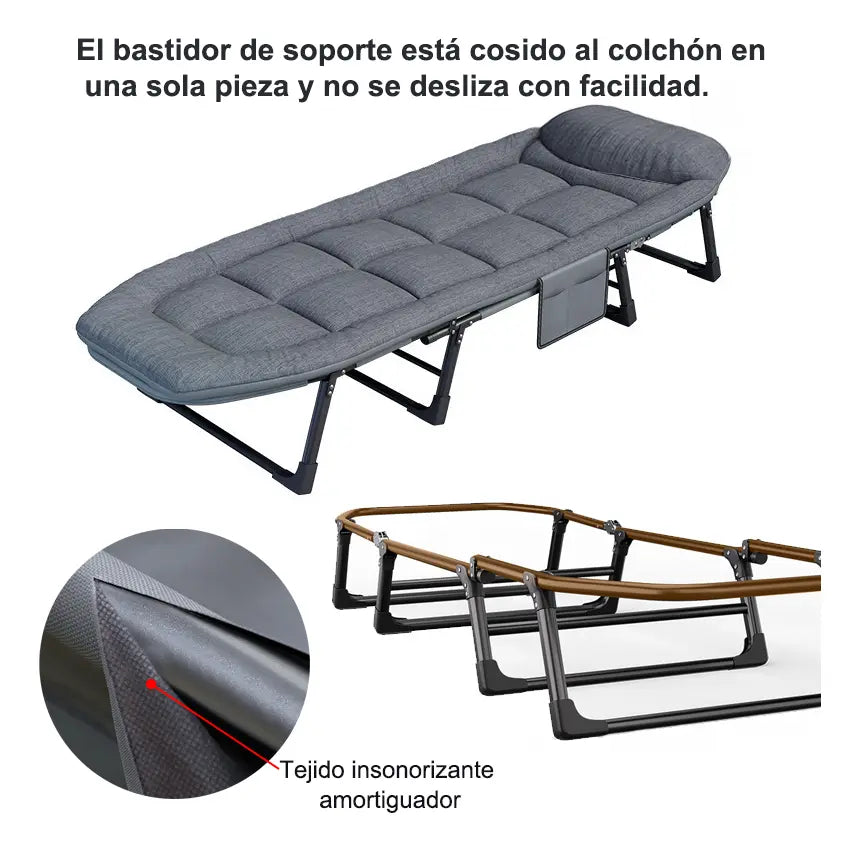 CAMA CATRE OUTDOOR PLEGABLE ACOLCHADO GRIS PORTÁTIL Y RESISTENTE