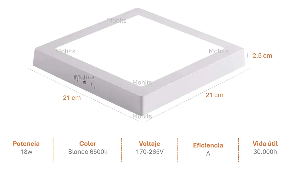 PACK 5 PLAFÓN LED CUADRADO 18W LUZ FRÍA 6500K