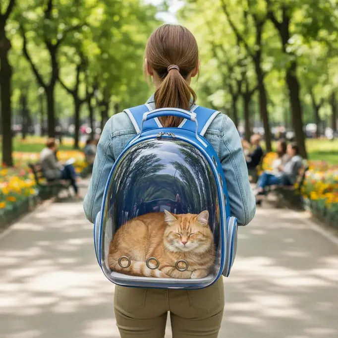 MOCHILA TRANSPORTADORA PARA MASCOTAS TRANSPARENTE TIPO CÁPSULA 6.5kg