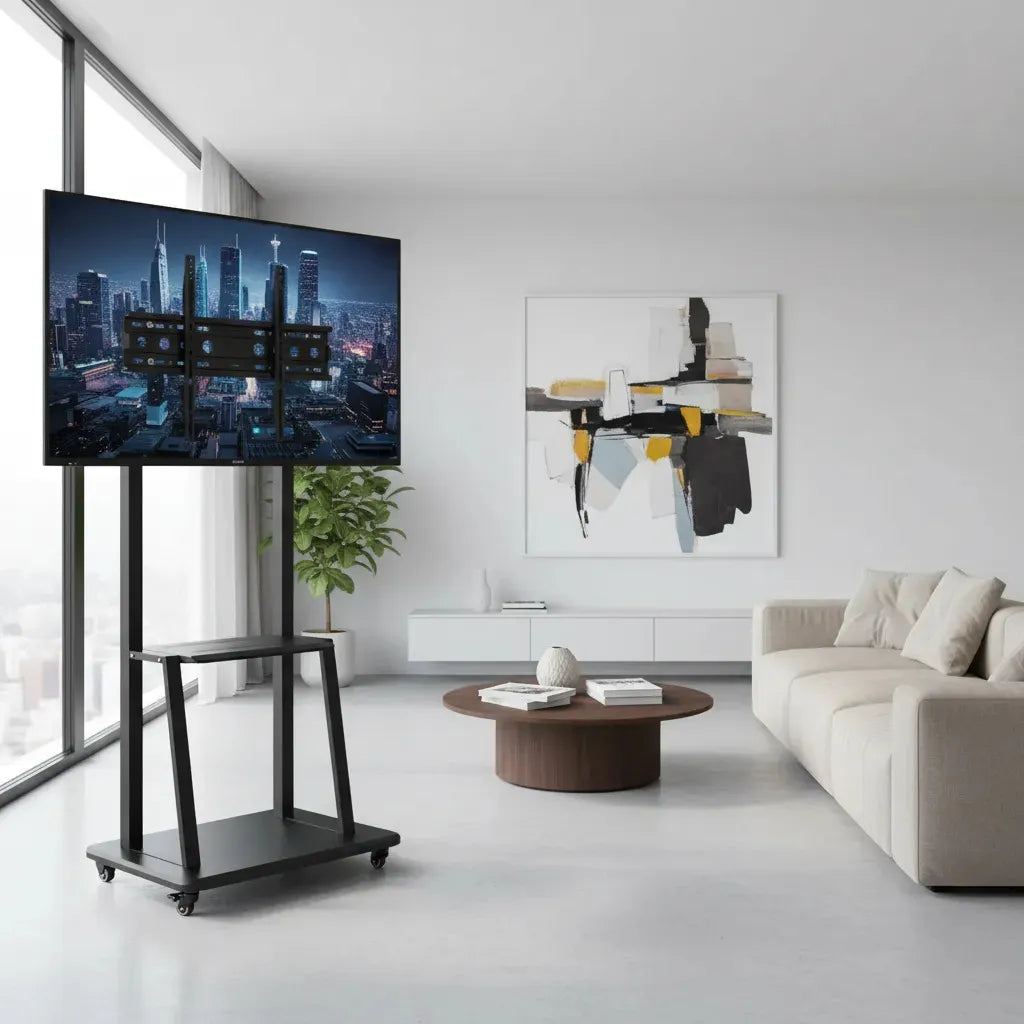 SOPORTE TV RACK MÓVIL CON RUEDAS 32" A 55" BASE PEDESTAL NEGRO