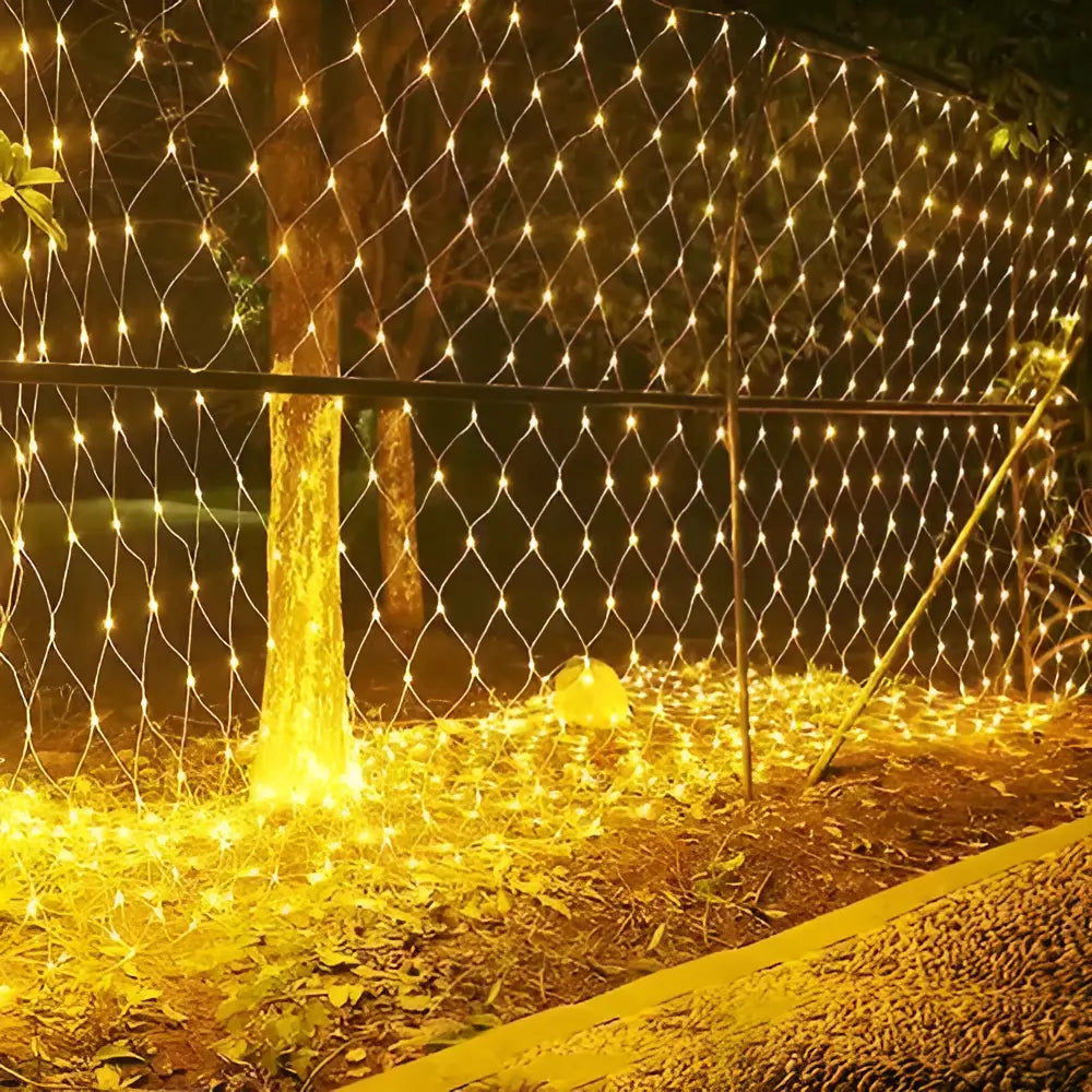 MALLA SOLAR LED LUZ CÁLIDA 3X2 METROS - RED DECORATIVA IMPERMEABLE CON ENCENDIDO AUTOMÁTICO