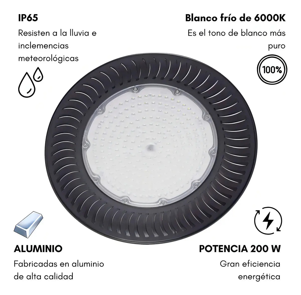 PACK X4 FOCO CAMPANA UFO LED 200W - ILUMINACIÓN POTENTE Y EFICIENTE PARA GRANDES ESPACIOS
