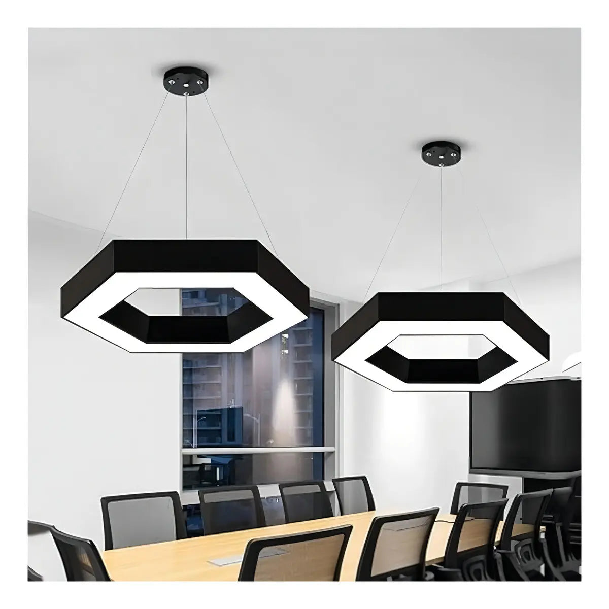 LÁMPARA COLGANTE LED HEXAGONAL 42W NEGRA - DISEÑO MODERNO
