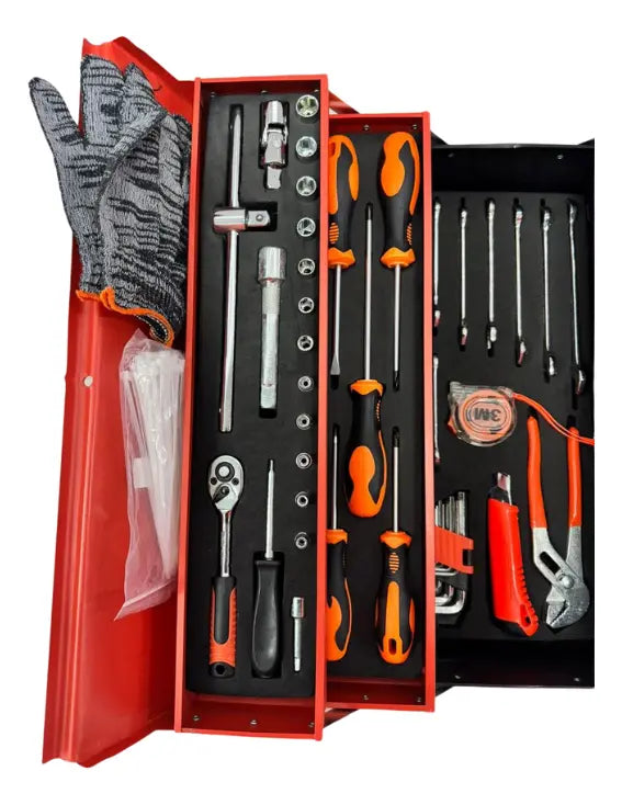 CAJA DE HERRAMIENTAS SET 85 PIEZAS PLEGABLE 5 NIVELES METÁLICA.