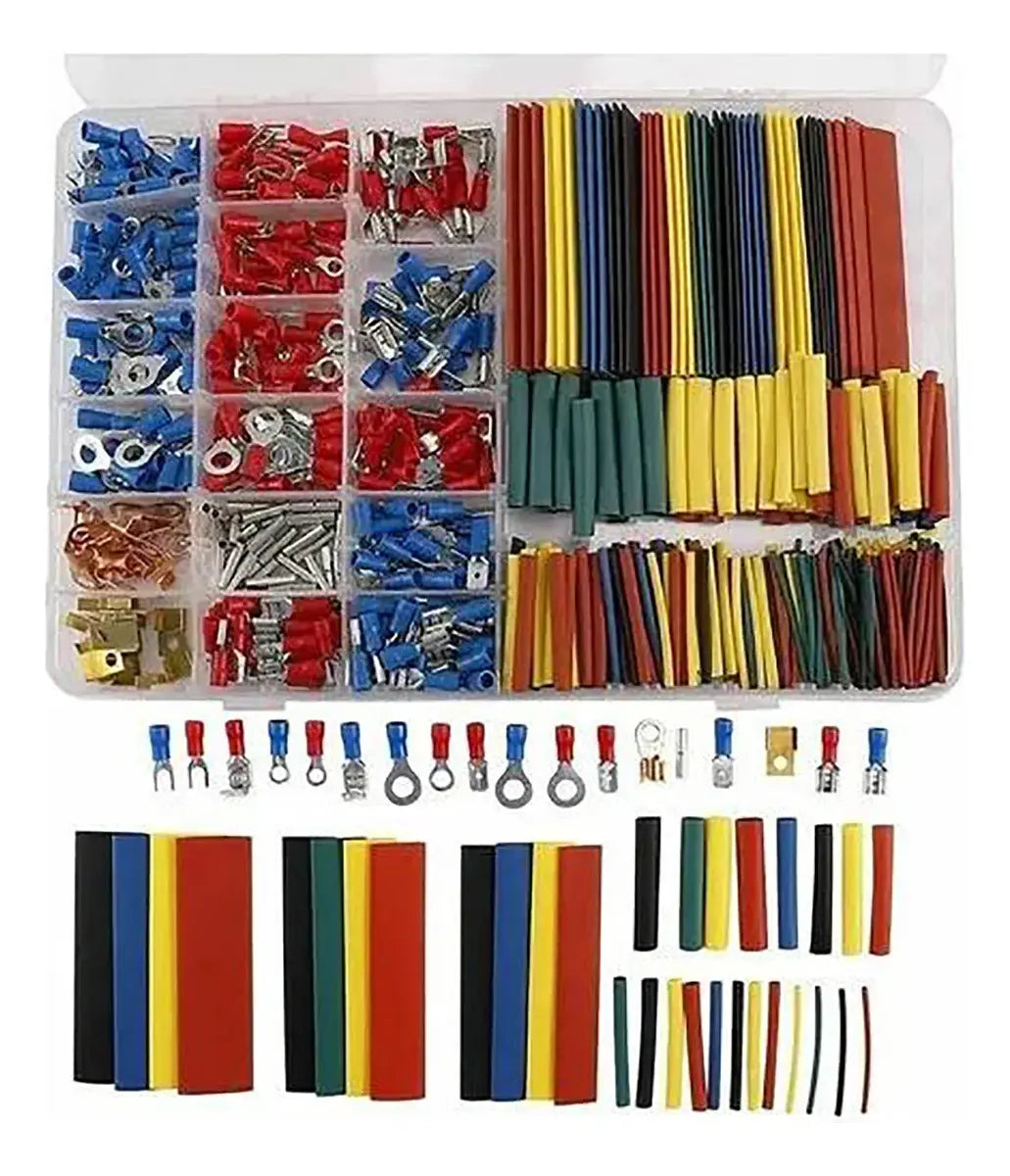 KIT 678 PCS TUBOS TERMOCONTRAÍBLES Y TERMINALES ELÉCTRICOS MULTICOLOR CON CAJA ORGANIZADORA