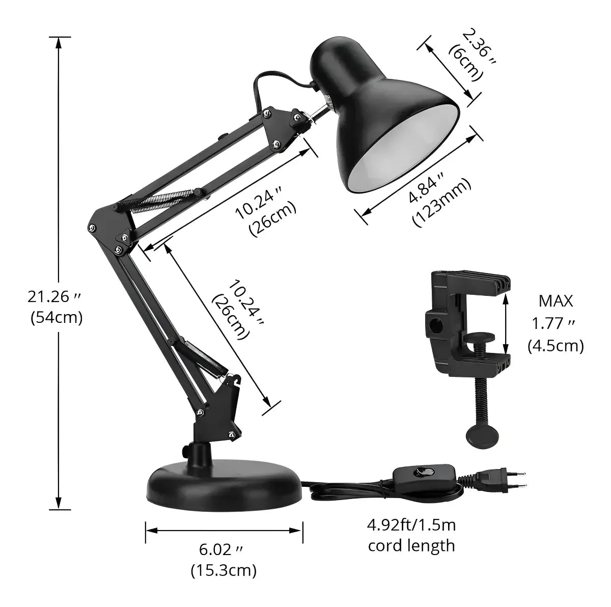 LÁMPARA FLEXIBLE DE ESCRITORIO PARA ESTUDIO Y DIBUJO CON CLIP -NEGRA