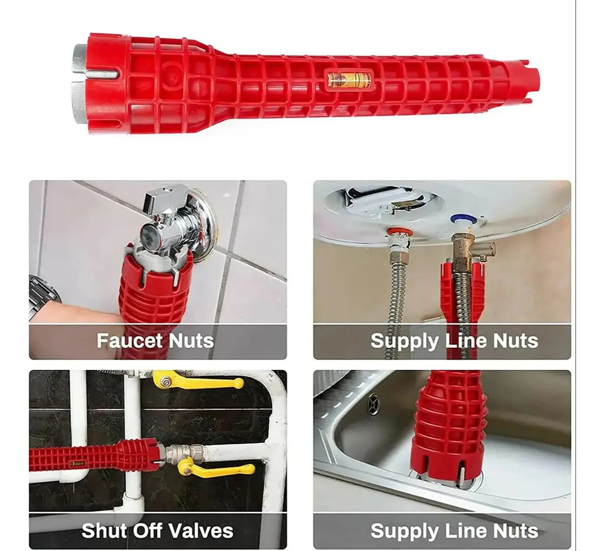 LLAVE AJUSTABLE GASFITERÍA MULTIUSO FLEXIBLE DESAGUE COCINA ROJA