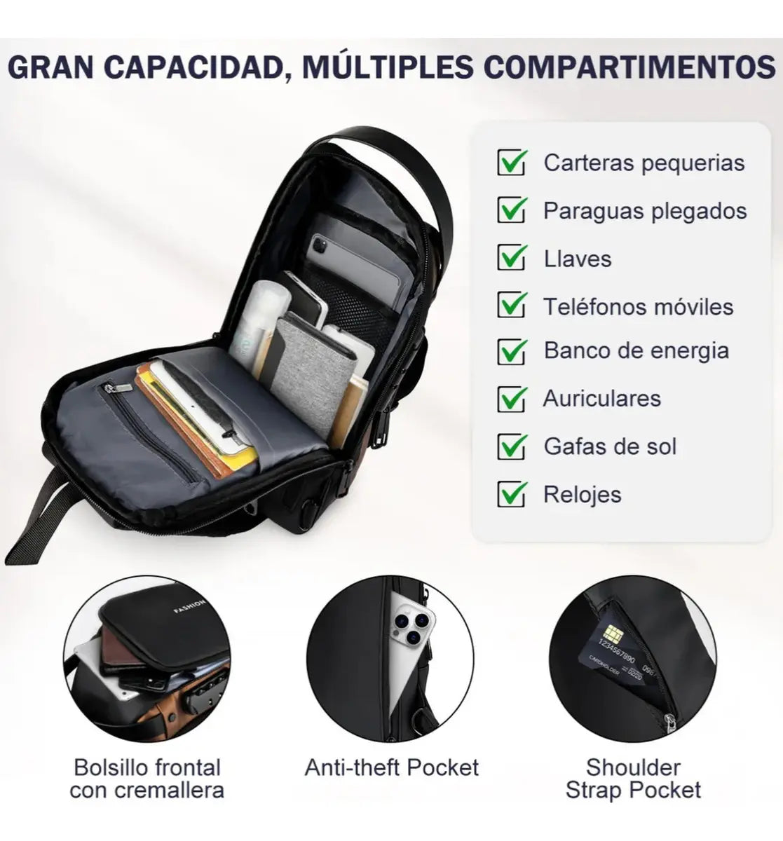 BOLSO BANANO CRUZADO ANTIRROBO IMPERMEABLE MULTIFUNCIONAL
