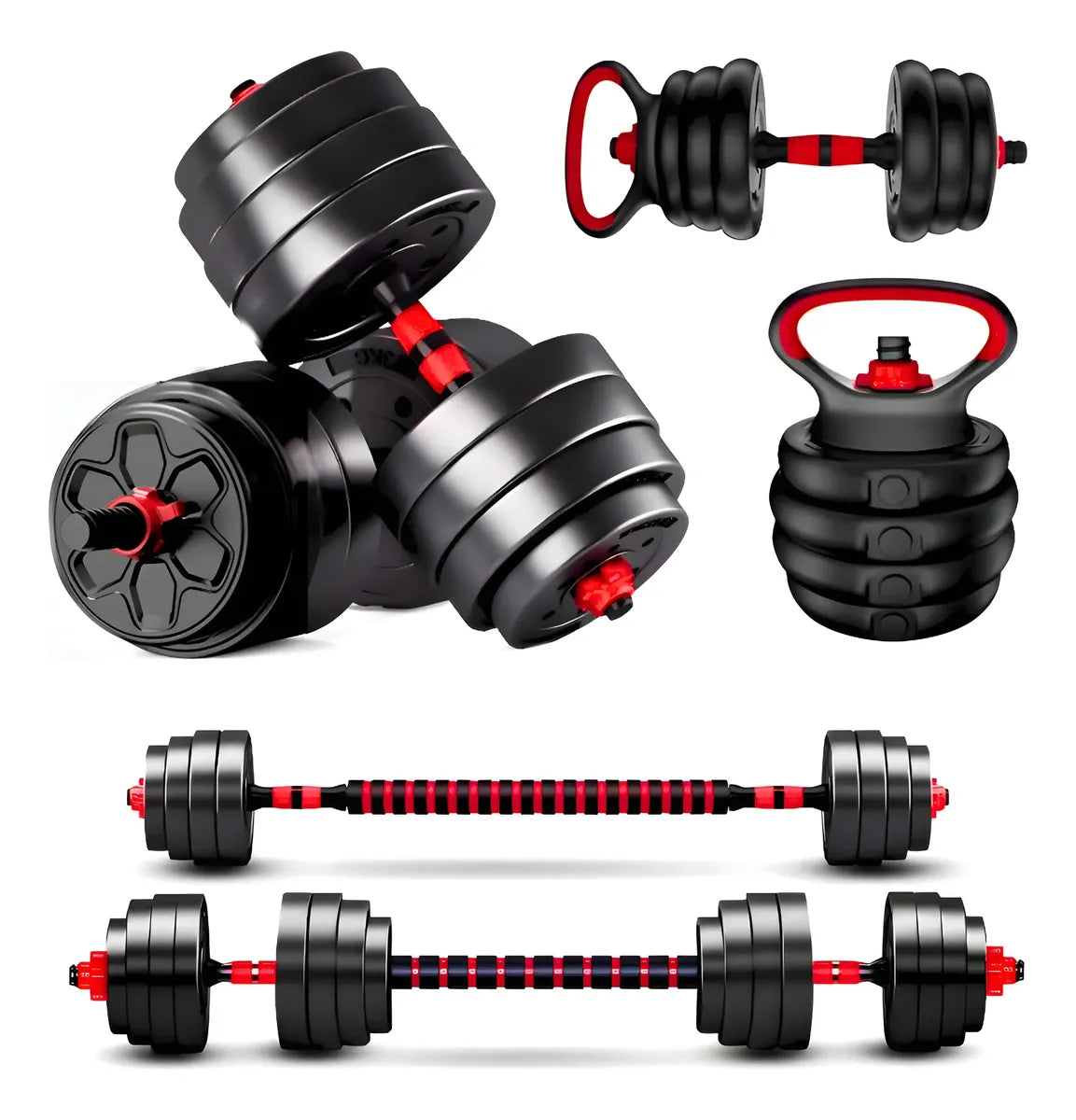 SET MANCUERNAS BARRA AJUSTABLES 20 KG 3 EN 1 MULTIFUNCIONAL