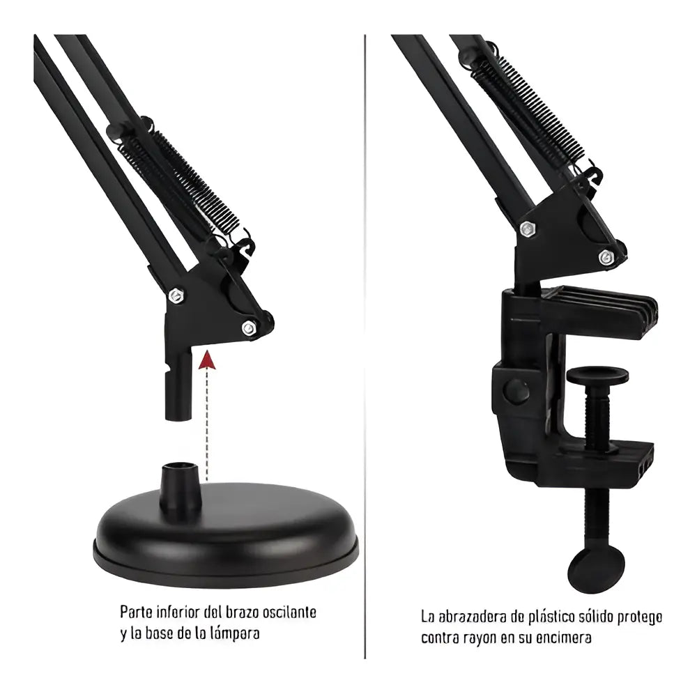 LÁMPARA FLEXIBLE DE ESCRITORIO PARA ESTUDIO Y DIBUJO CON CLIP -NEGRA
