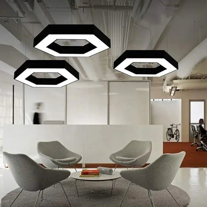 LÁMPARA COLGANTE LED HEXAGONAL 42W NEGRA - DISEÑO MODERNO