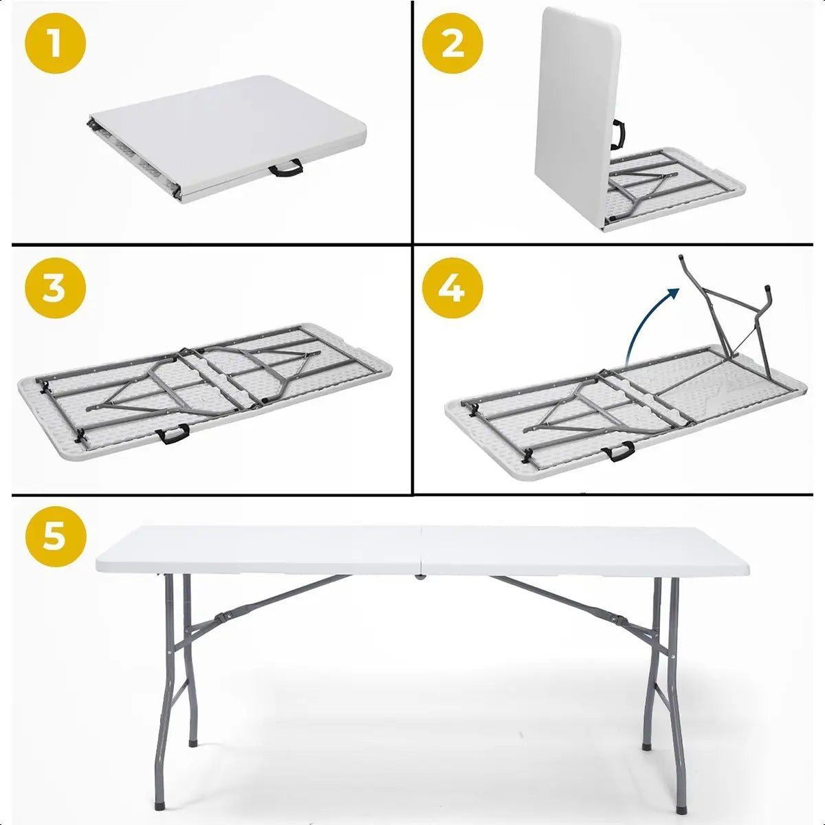 MESA PLEGABLE BLANCA PORTÁTIL CAMPING 180X74 CM SIN SILLAS