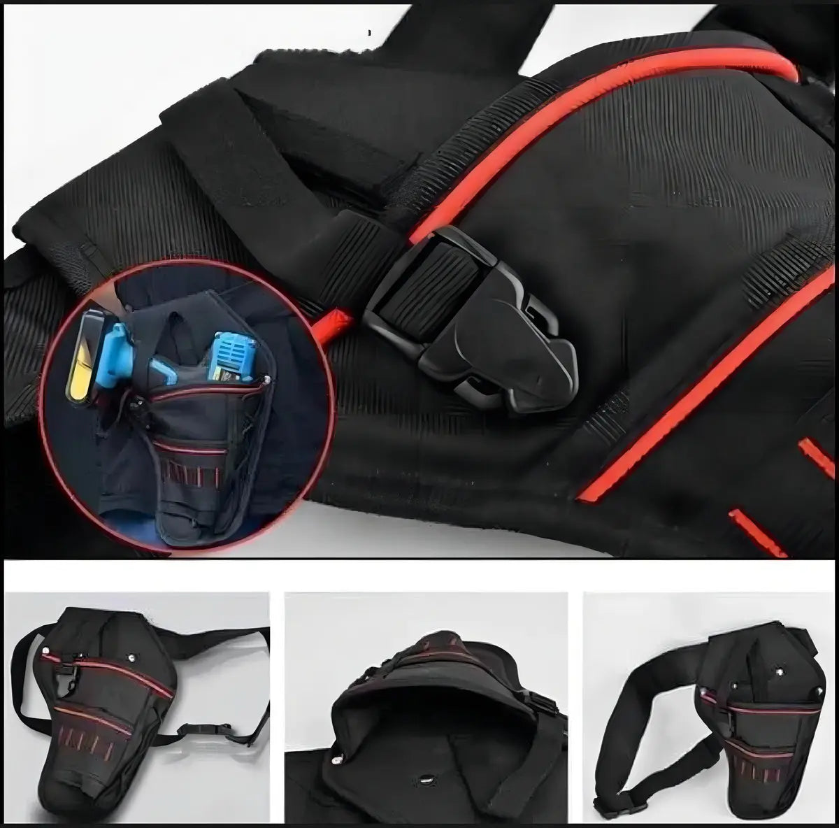 CINTURÓN PORTA HERRAMIENTAS GLO NEGRO CON BOLSILLOS CARPINTERO
