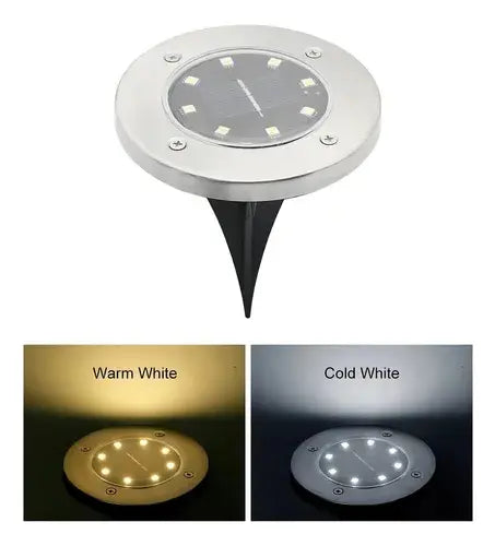 PACK 4 FOCOS SOLARES LED JARDÍN ESTACA 8 LUCES EMBUTIDO
