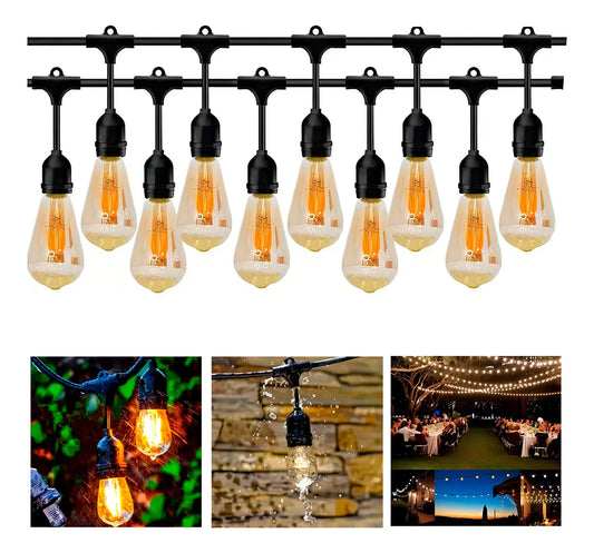 GUIRNALDA LUCES VINTAGE TERRAZA CÁLIDA 10MTS CON 10 AMPOLLETAS LED E27