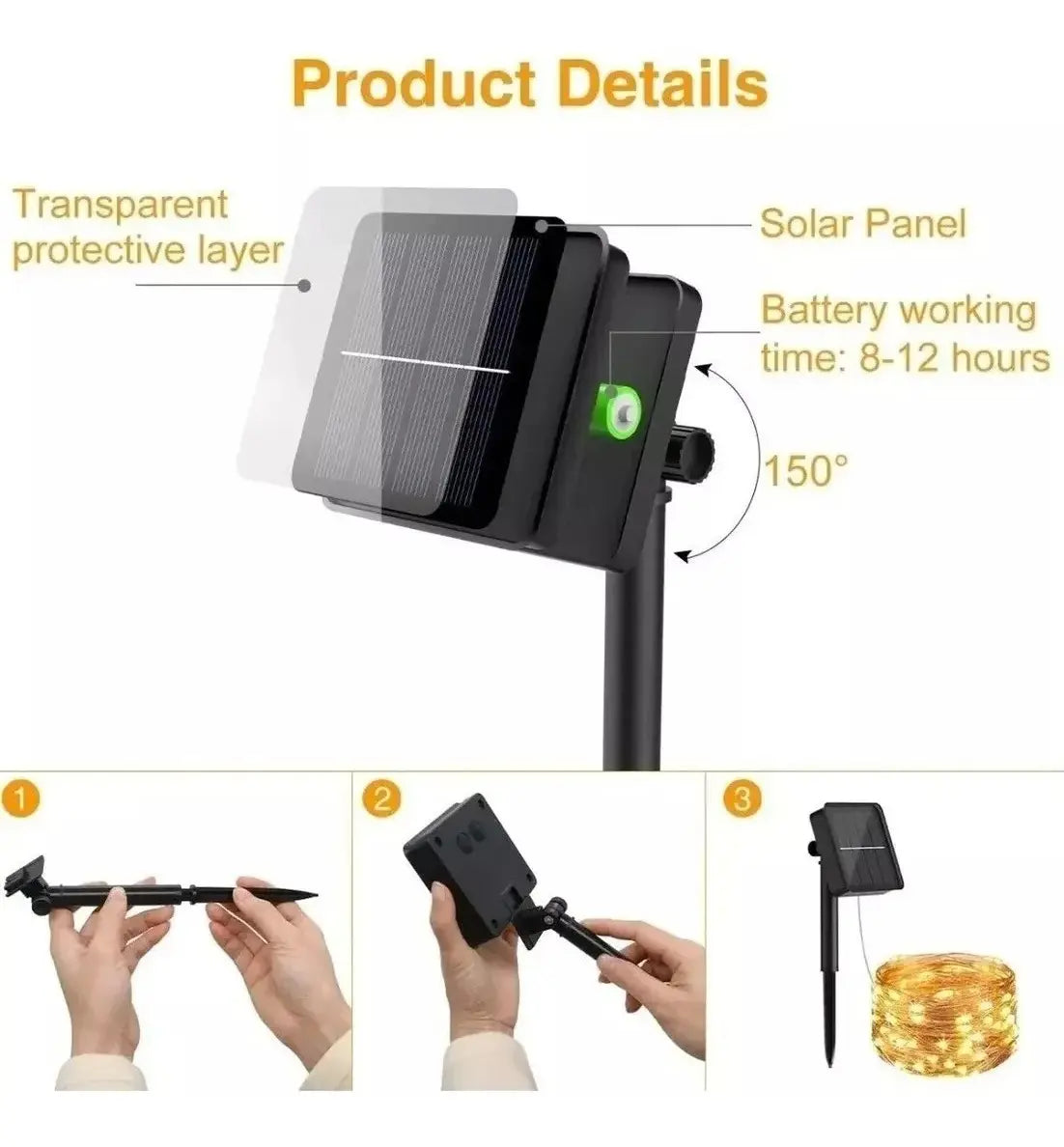 PACK X2 GUIRNALDAS SOLARES 200 LED 20M LUZ CÁLIDA EXTERIOR