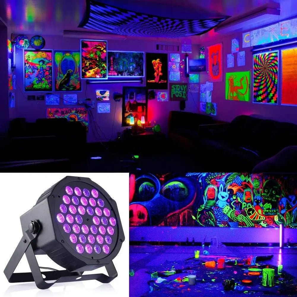 PACK  2 FOCOS UV 36 LED LUZ ULTRAVIOLETA PARA FIESTAS Y FLUORESCENCIA